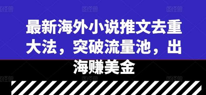 最新海外小说推文去重大法，突破流量池，出海赚美金-靠谱项目库