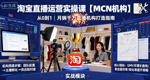 淘宝直播运营实操课【MCN机构】，从0到1做一家月销千W的直播机构-靠谱项目库