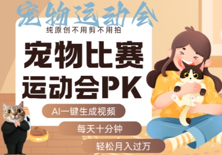 AI一键生成宠物比赛运动会PK视频，纯原创不用剪不用拍，每天十分钟，轻松月入过1W+-靠谱项目库