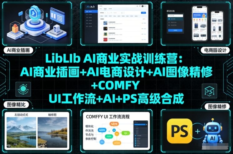 LibLIb AI商业实战训练营：AI商业插画+AI电商设计+AI图像精修+COMFY UI工作流+AI+PS高级合成-靠谱项目库