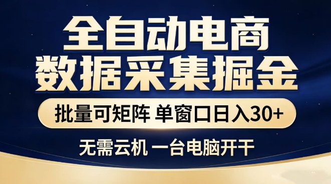 全自动电商数据集掘金，批量可矩阵，单窗口日入30+，无需云机，一台电脑开干【揭秘】-靠谱项目库