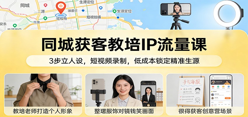 同城获客教培IP流量课：3步立人设，短视频录制，低成本锁定精准生源-靠谱项目库
