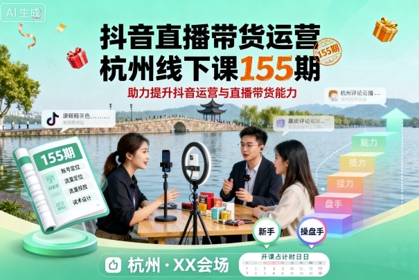 抖音直播带货运营杭州线下课155期，助力提升抖音运营与直播带货能力-靠谱项目库