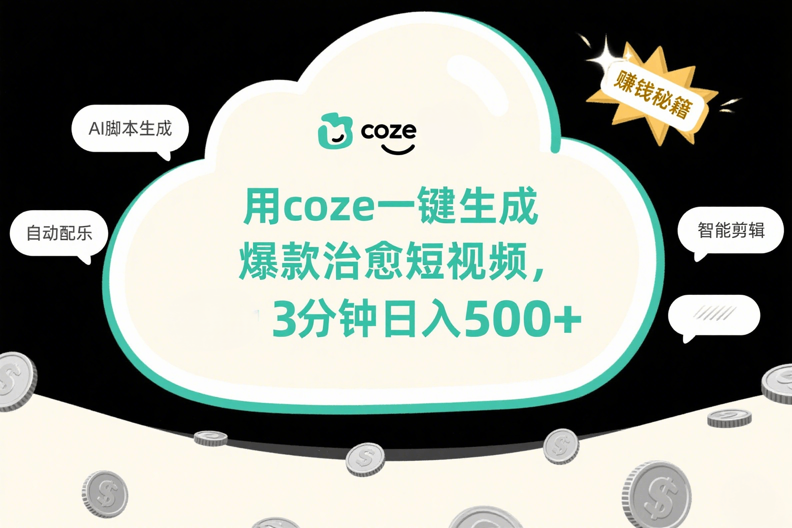 用coze一键生成爆款治愈短视频，3分钟日入500+-靠谱项目库