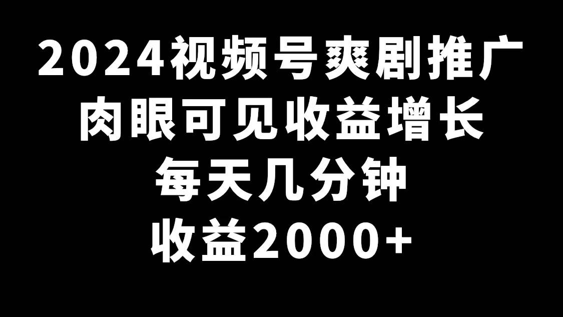 2024视频号爽剧推广，肉眼可见的收益增长，每天几分钟收益2000+-靠谱项目库