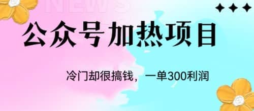 冷门公众号加热项目，一单利润300+-靠谱项目库