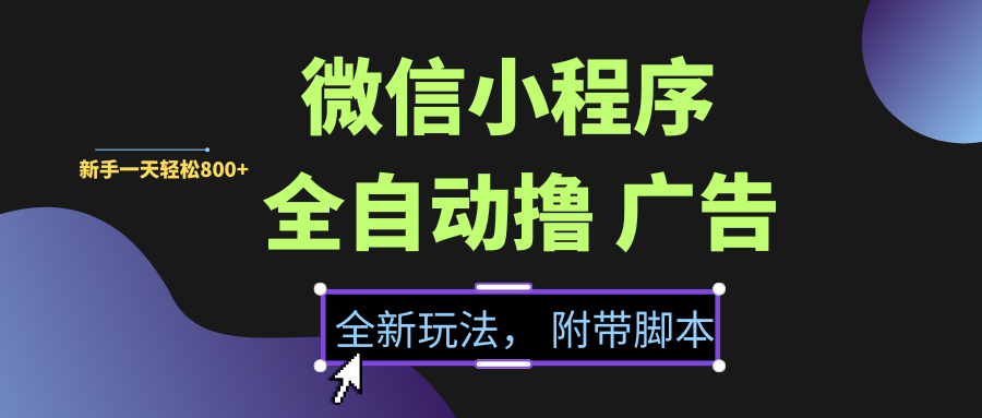 微信小程序挂机撸广告，全新玩法，新手一天轻松800+【附带脚本】-靠谱项目库