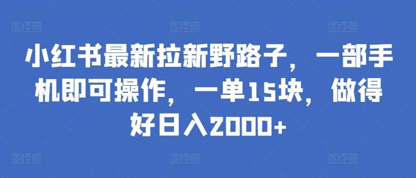 小红书最新拉新野路子，一部手机即可操作，一单15块，做得好日入2000+【揭秘】-靠谱项目库