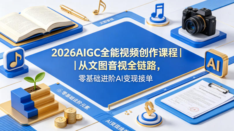 2026AIGC全能视频创作课程｜从文图音视全链路，零基础进阶AI变现接单-靠谱项目库