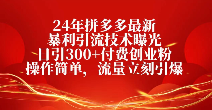 25年拼多多最新暴利引流技术曝光、日引300+付费创业粉操作简单，流量立刻引爆-靠谱项目库