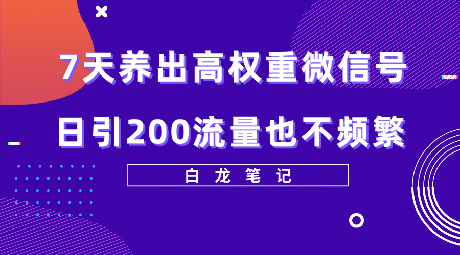 7天养出高权重微信号，日引200流量也不频繁，方法价值3680元-靠谱项目库
