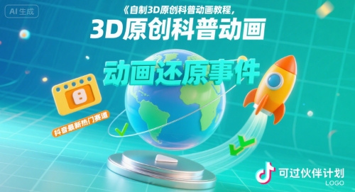 自制3D原创科普动画教程，动画还原事件，抖音最新热门赛道，可过伙伴计划-靠谱项目库
