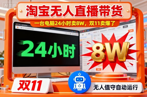 淘宝无人直播带货，一台电脑214小时卖8W，双11卖爆了【揭秘】-靠谱项目库