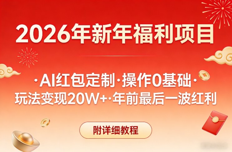 新年福利项目，AI红包定制，操作0基础，玩法变现20W+年前最后一波红利，附详细教程-靠谱项目库