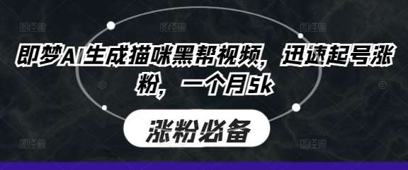 即梦AI生成猫咪黑帮视频，迅速起号涨粉，一个月5k-靠谱项目库
