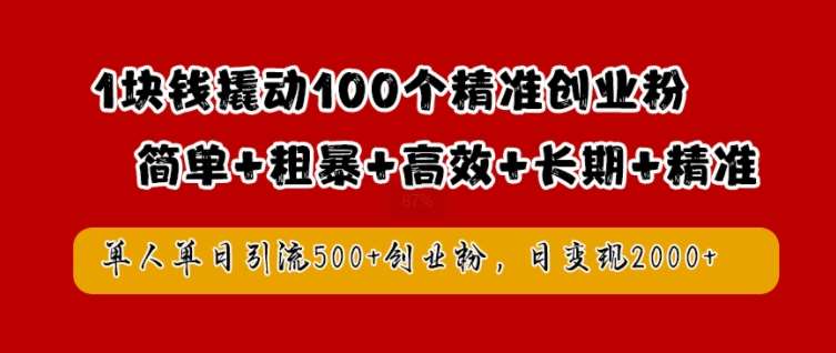1块钱撬动100个精准创业粉，简单粗暴高效长期精准，单人单日引流500+创业粉，日变现2k【揭秘】-靠谱项目库