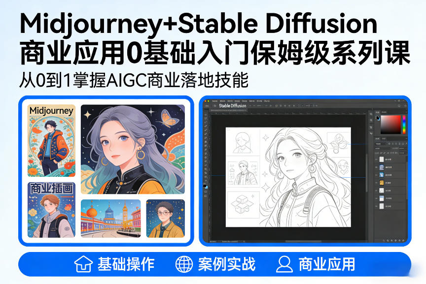 AIGC商业应用Midjourney+Stable Diffusion教程，0基础入门保姆级系列课-靠谱项目库