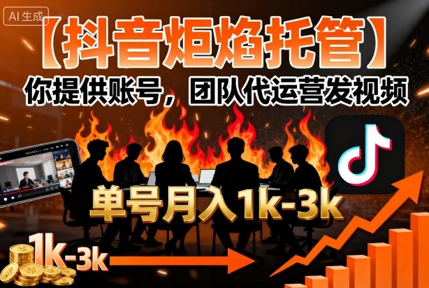 【抖音炬焰托管】你提供账号，团队代运营发视频，单号月入1k+【揭秘】-靠谱项目库