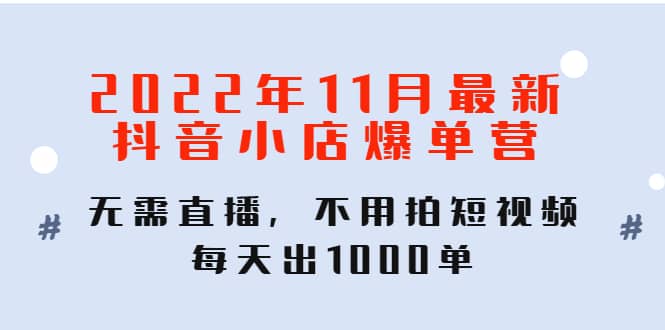 2022年11月最新抖音小店爆单训练营：无需直播，不用拍短视频，每天出1000单-靠谱项目库
