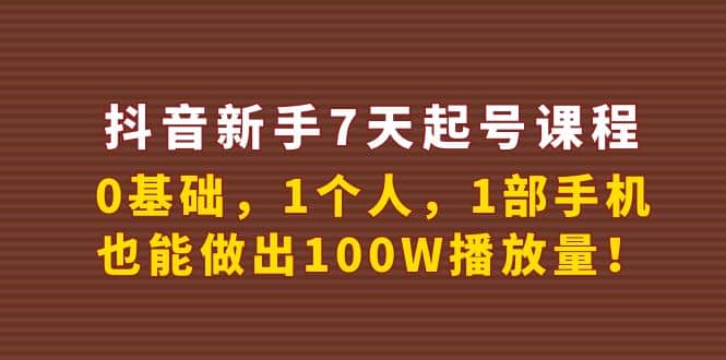 抖音新手7天起号课程：0基础，1个人，1部手机，也能做出100W播放量-靠谱项目库