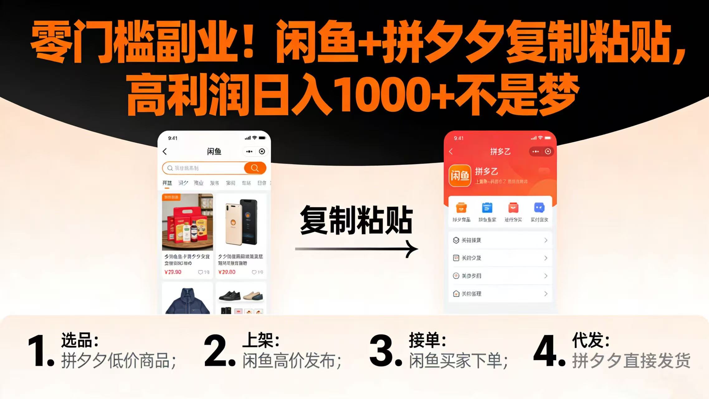 零门槛副业！闲鱼 + 拼夕夕复制粘贴，高利润日入 1000 + 不是梦-靠谱项目库