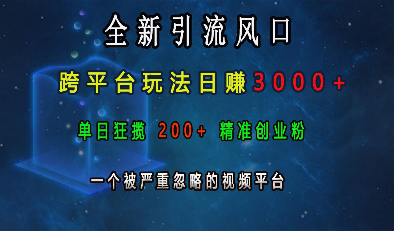 全新引流风口，跨平台玩法日赚3000+，单日狂揽200+精准创业粉，一个被严重忽略的视频平台-靠谱项目库