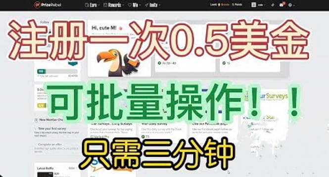 国外项目注册一次0.5美金 只需三分钟无脑操作 可批量放大 小白工作室福利-靠谱项目库
