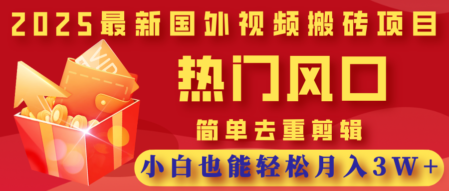 2025最新国外视频搬砖项目，热门风口，简单去重剪辑，小白也能轻松月入3W+-靠谱项目库