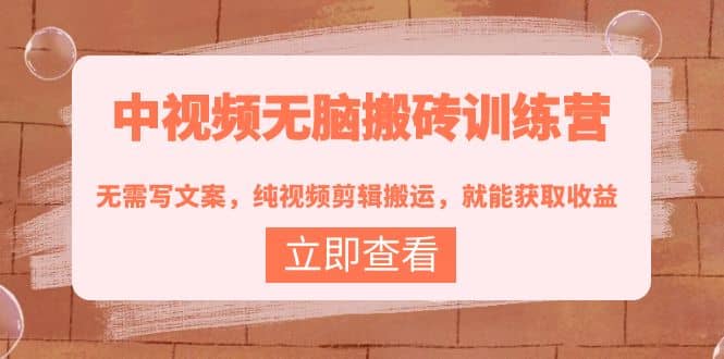 中视频无脑搬砖训练营：无需写文案，纯视频剪辑搬运，就能获取收益-靠谱项目库