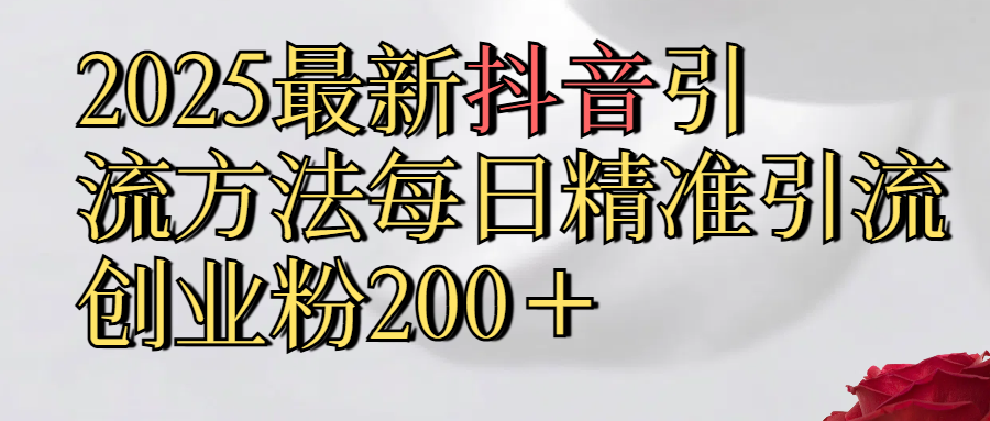 2025最新,抖音引流,方法每日精准引流创业粉300＋-靠谱项目库