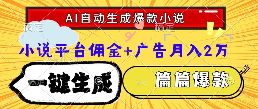 Ai自动生成网文爆款小说，一件生成小说大纲、故事情节，每篇都是爆款，小说平台佣金加广告月入2万-靠谱项目库