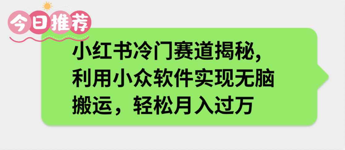 小红书冷门赛道揭秘,利用小众软件实现无脑搬运，轻松月入过万-靠谱项目库