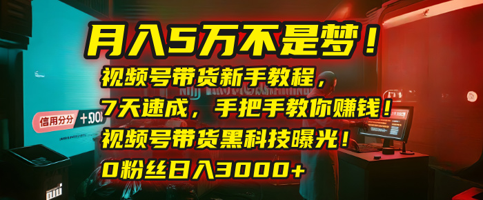 月入5万不是梦！视频号带货新手教程，7天速成，手把手教你赚钱！视频号带货黑科技曝光！0粉丝日入3000+-靠谱项目库