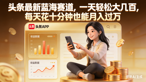 头条最新蓝海赛道，一天轻松大几百，每天花十分钟也能月入过万-靠谱项目库