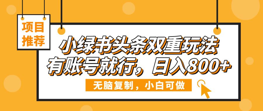 小绿书头条双重玩法，有账号就行，日入800+-靠谱项目库