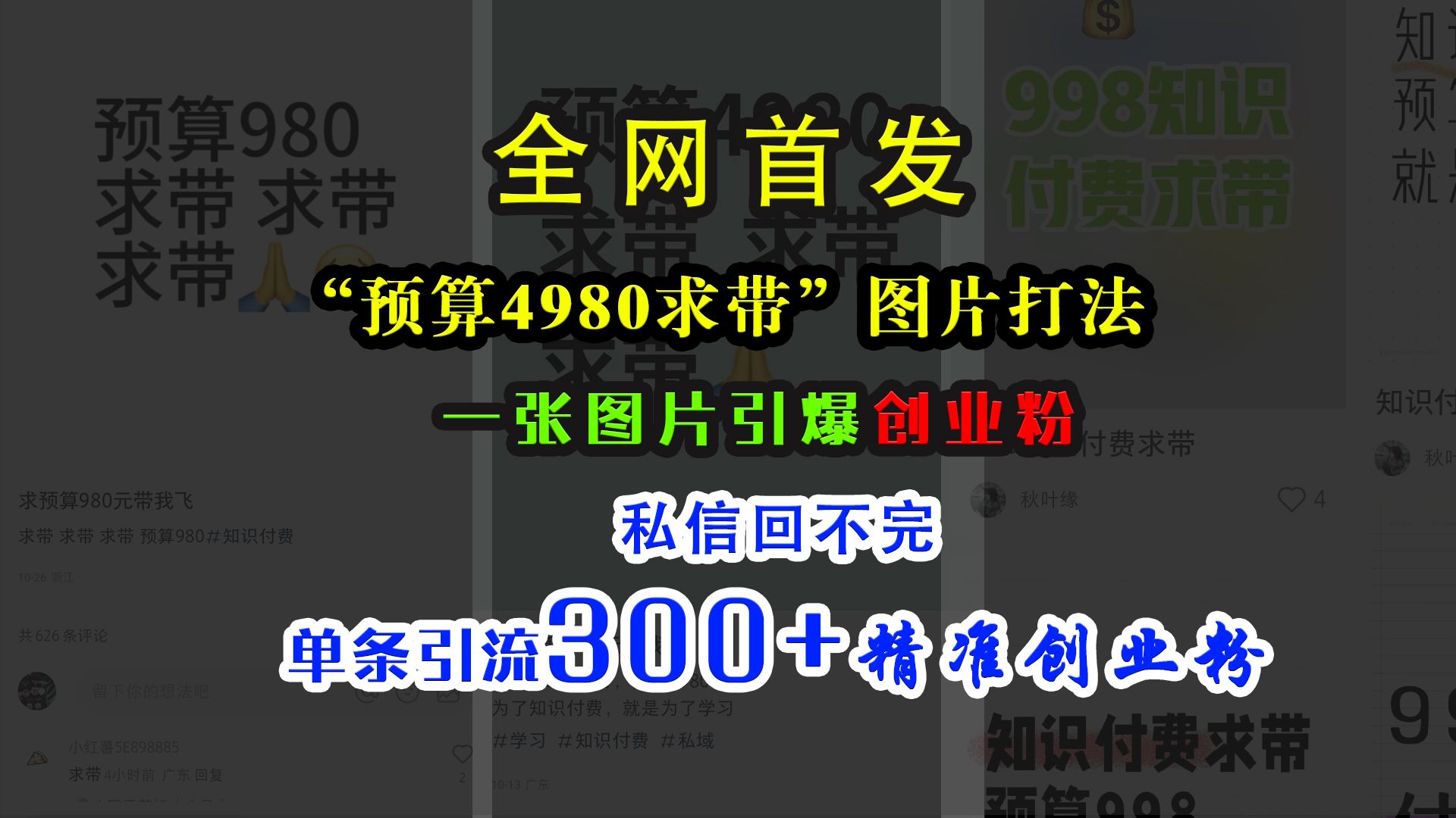 小红书“预算4980带我飞”图片打法，一张图片引爆创业粉，私信回不完，单条引流300+精准创业粉-靠谱项目库