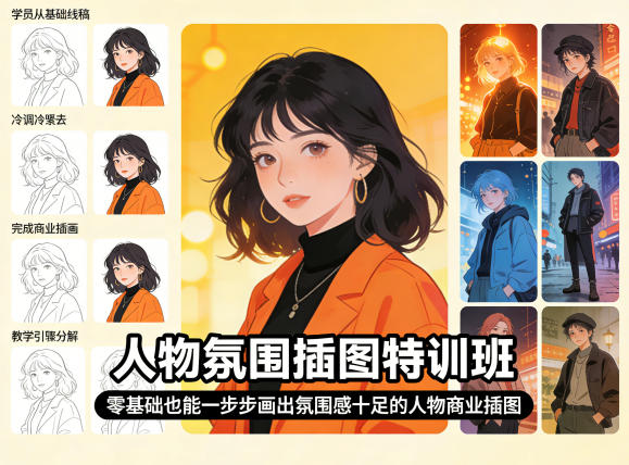 人物氛围插图特训班，零基础也能一步步画出氛围感十足的人物商业插图-靠谱项目库