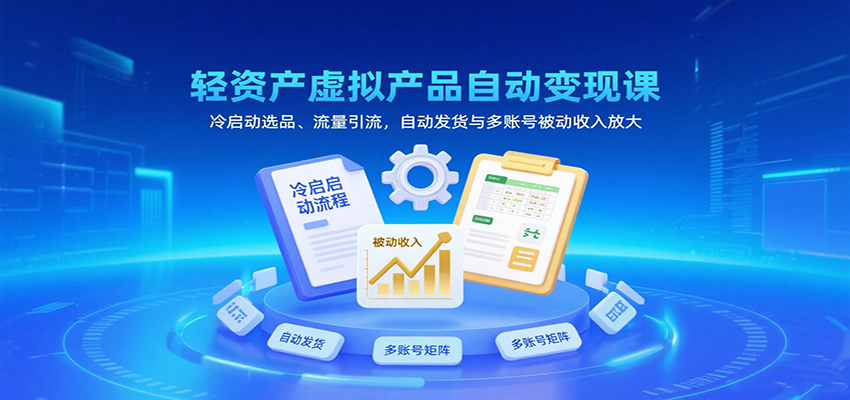 轻资产虚拟产品自动变现课，冷启动选品、流量引流，自动发货与多账号被动收入放大-靠谱项目库