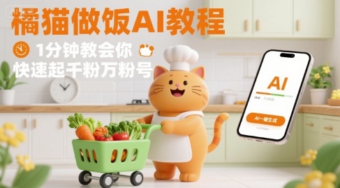 有趣的橘猫买菜做饭视频，用AI一键搞定，1分钟教会你，快速起千粉万粉号-靠谱项目库