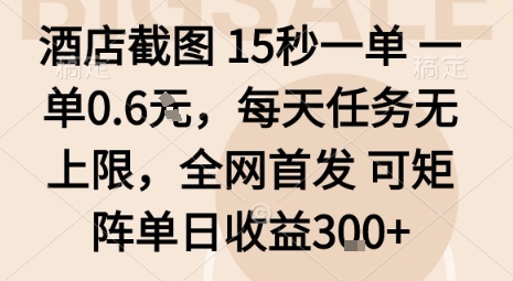 酒店截图15秒一单，一单0.6米，每天任务无上限，全网首发可矩阵单日收益3张【揭秘】-靠谱项目库