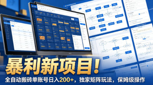 暴利新项目！全自动搬砖单账号日入200+，独家矩阵玩法，保姆级操作【揭秘】-靠谱项目库