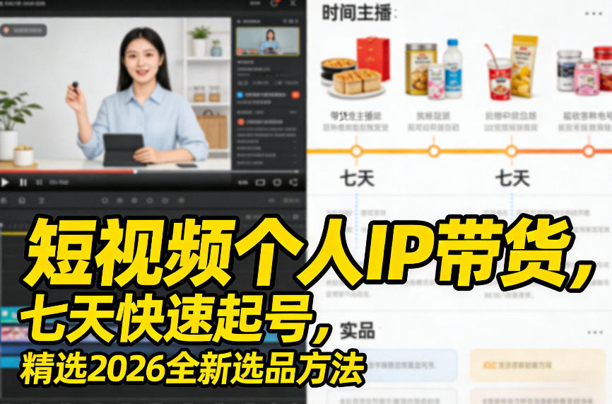 短视频个人IP带货，七天快速起号，精选2026全新选品方法-靠谱项目库