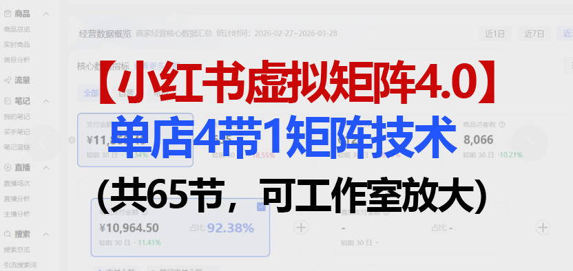 小红书虚拟矩阵4.0技术：单店4带1矩阵（共65节，可工作室放大）-靠谱项目库