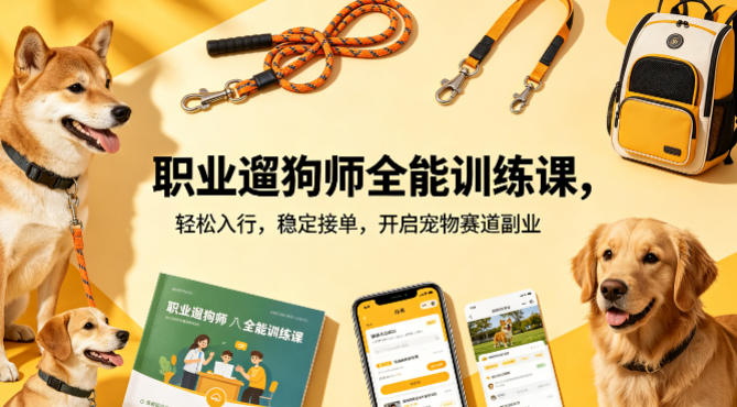 职业遛狗师全能训练课，轻松入行，稳定接单，开启宠物赛道副业-靠谱项目库