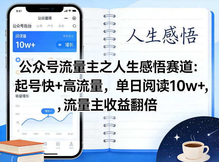 公众号流量主之人生感悟赛道，起号快+高流量，单日阅读10w+，流量主收益翻倍-靠谱项目库