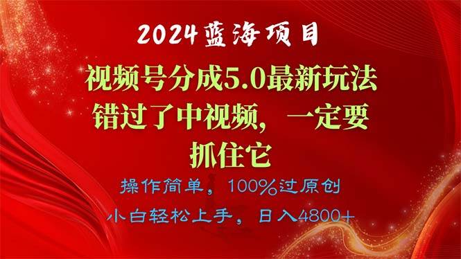 （11032期）2024蓝海项目，视频号分成计划5.0最新玩法，错过了中视频，一定要抓住…-靠谱项目库