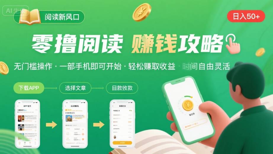 零撸阅读新风口，无门槛轻松挣，一部手机，日入 50-3张【揭秘】-靠谱项目库