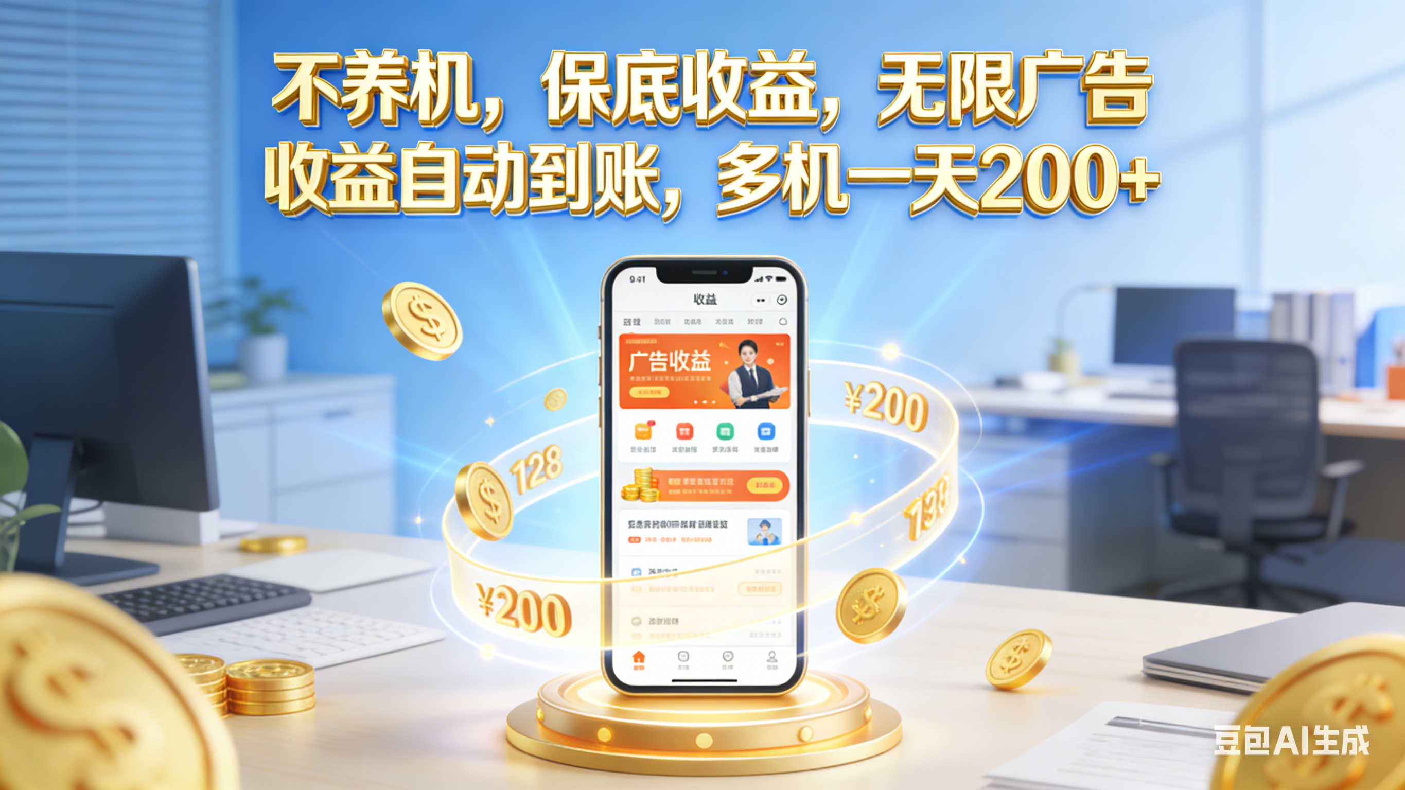 不养机，保底收益，无限广告，收益自动到账，多机一天200+-靠谱项目库