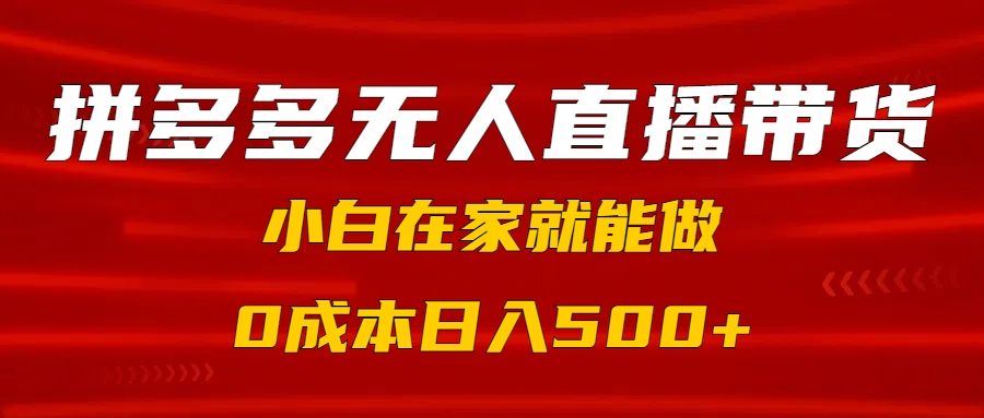 拼多多无人直播带货，小白在家就能做，0成本日入500+-靠谱项目库