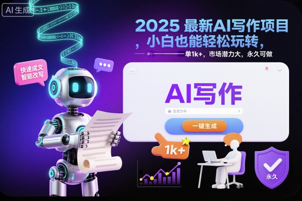 2025最新AI写作项目，小白也能轻松玩转，一单1k+，市场潜力大，永久可做-靠谱项目库